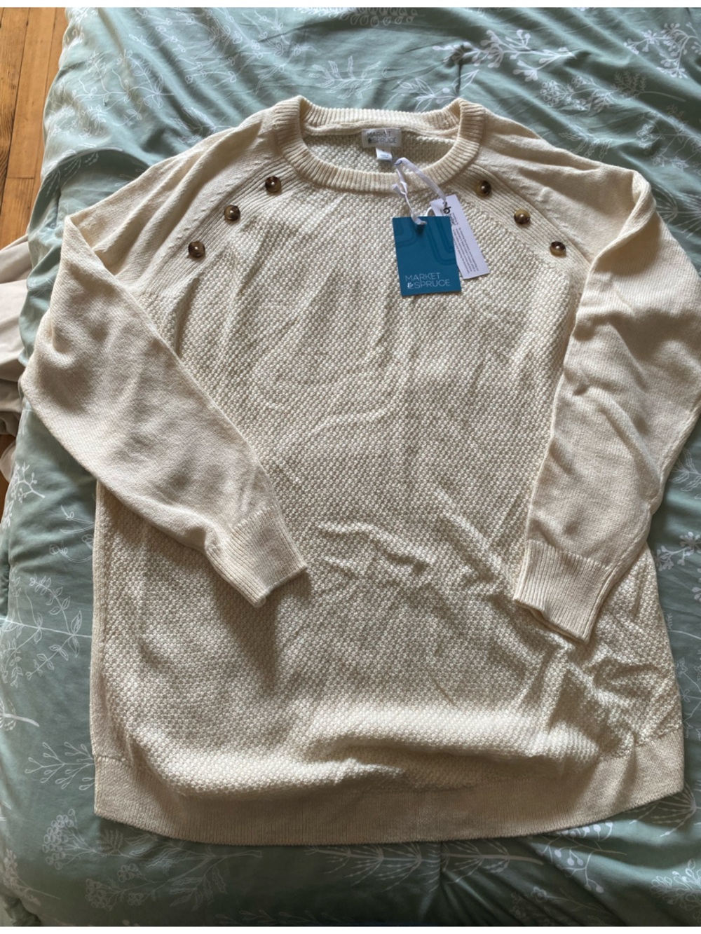 Market & Spruce Cream Crewneck Sweater with Shoulder Buttons